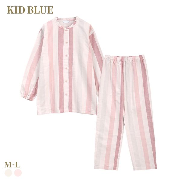 キッドブルー 26Wガーゼ ストライプ 長袖 フルレングス 上下セット パジャマ ルームウェア KID BLUE