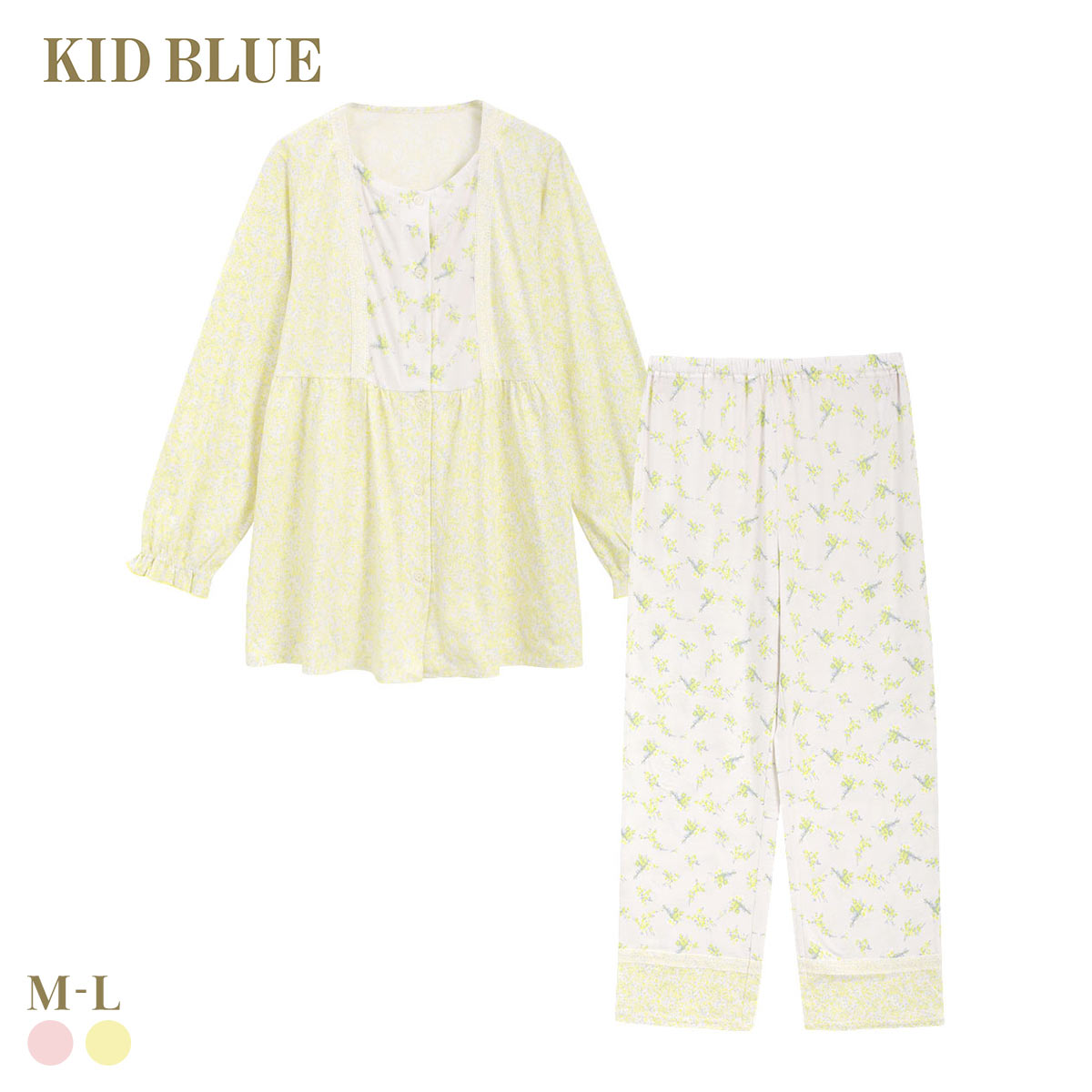 キッドブルー 26ブリティッシュブーケN 花柄 長袖 フルレングス 上下セット パジャマ ルームウェア KID BLUE(YE-イエロー-M)