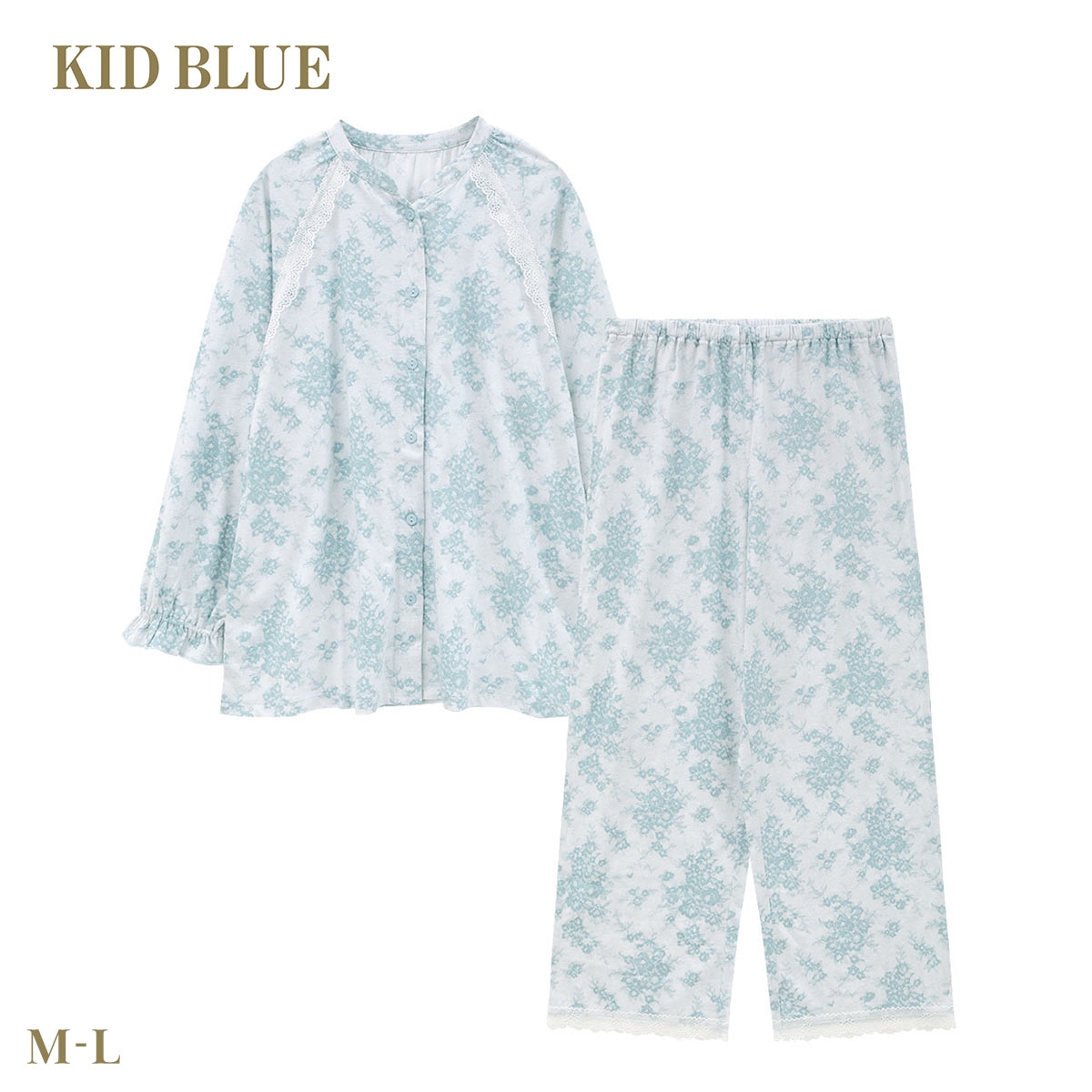 キッドブルー 26ローズレースPtN ルームウェア 長袖 くるぶし丈 上下セット ナイティ パジャマ レディース KID BLUE(SX-サックス-M)