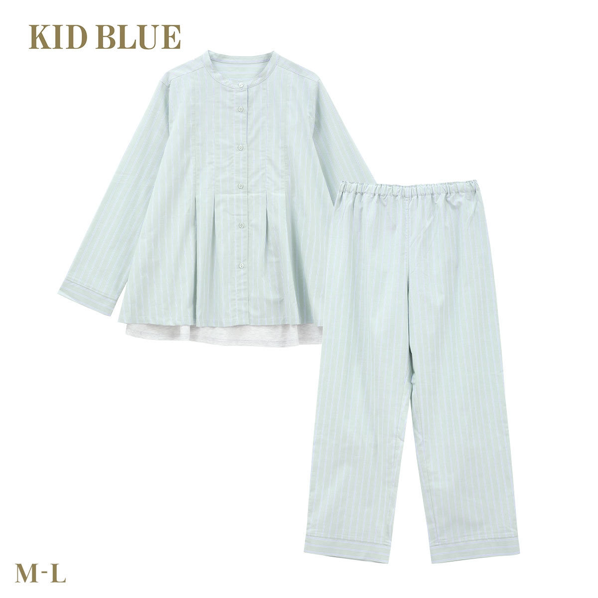 キッドブルー 26ストライプ＆天竺 長袖 くるぶし丈 上下セット パジャマ KID BLUE(MI-ミント-M)