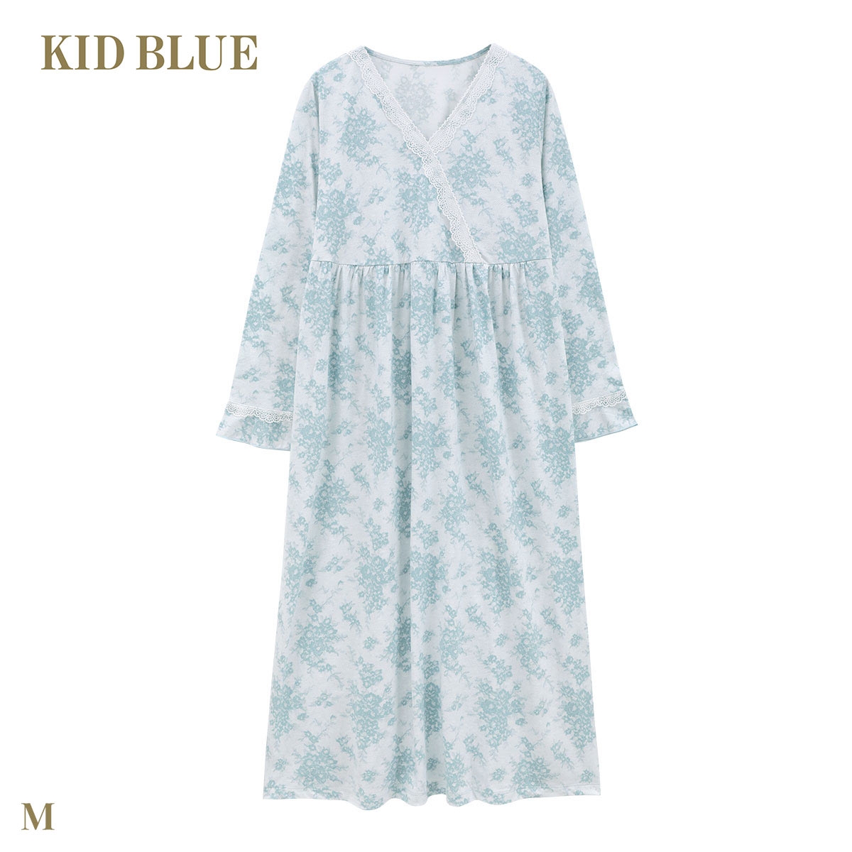 キッドブルー 26ローズレースPtN 長袖 ワンピース ナイティ ルームウェア パジャマ レディース KID BLUE(SX-サックス-M)