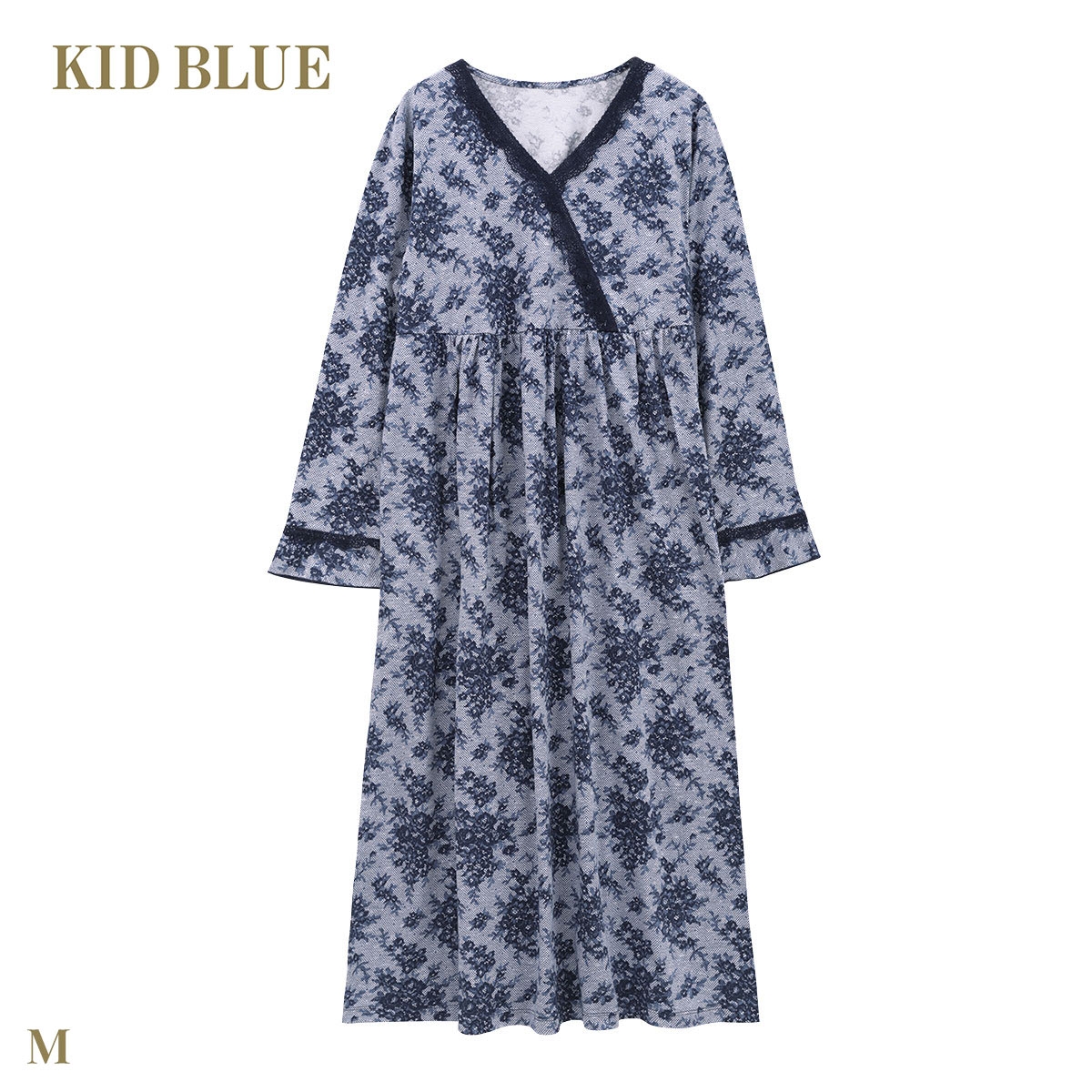 キッドブルー 26ローズレースPtN 長袖 ワンピース ナイティ ルームウェア パジャマ レディース KID BLUE(NV-ネイビー-M)