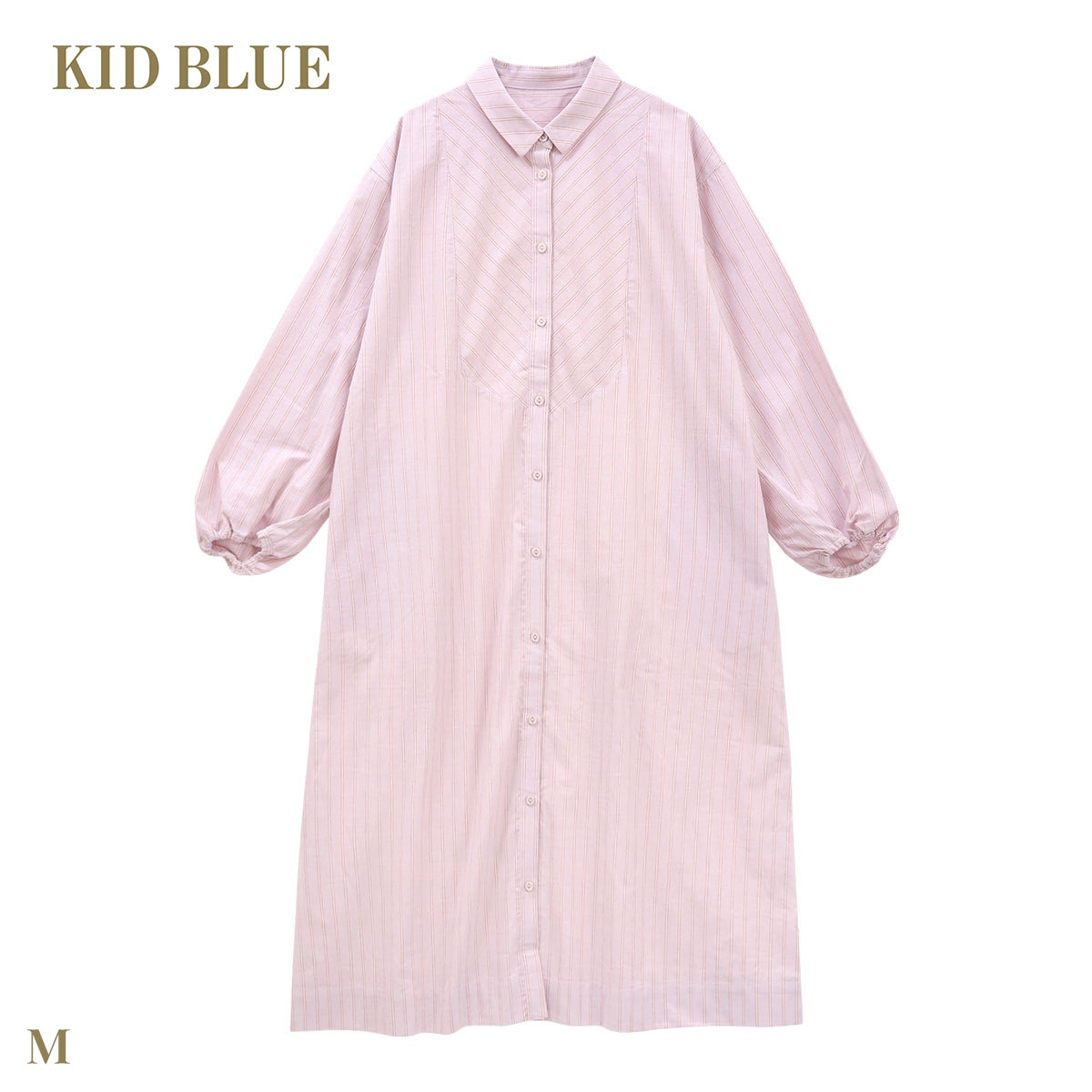 キッドブルー 25ストライプ＆天竺 長袖 ワンピース ルームウェア パジャマ KID BLUE(PI-ピンク-M)