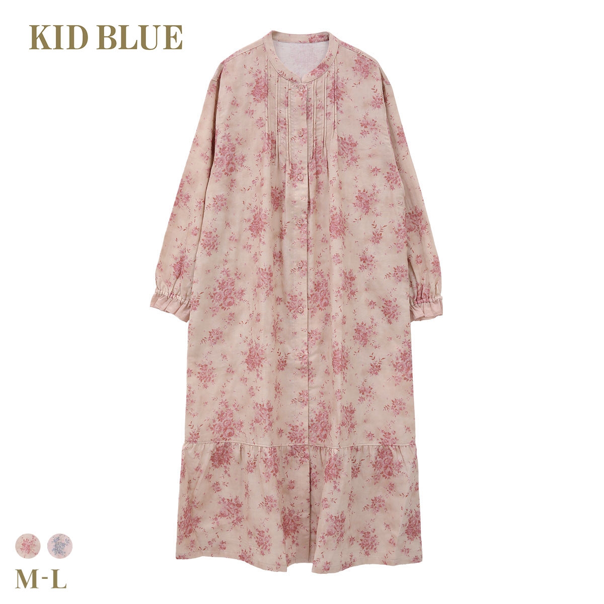 キッドブルー 26WガーゼブラッサムPt 綿100 長袖 ワンピース ナイティ ルームウェア パジャマ レディース KID BLUE