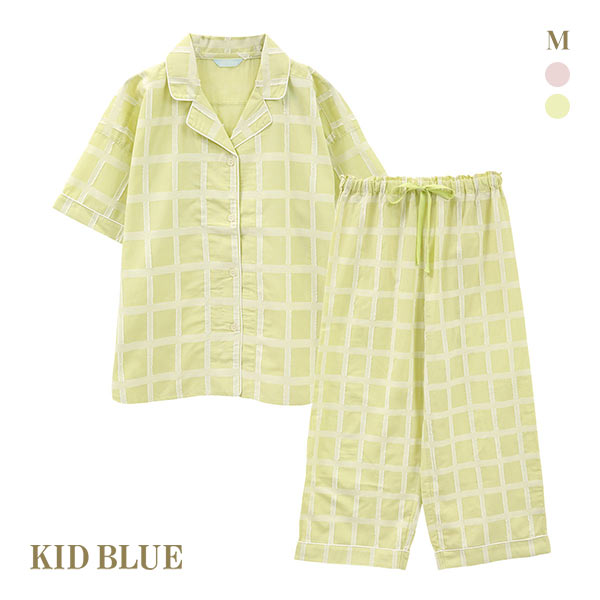 20%OFF キッドブルー KID BLUE 24カットドビーチェック 半袖 8分丈 上下セット パジャマ ルームウェア レディース 20%OFF キッドブルー KID BLUE 24カットドビーチェック 半袖 8分丈 上下セット パジャマ ルームウェア レディース