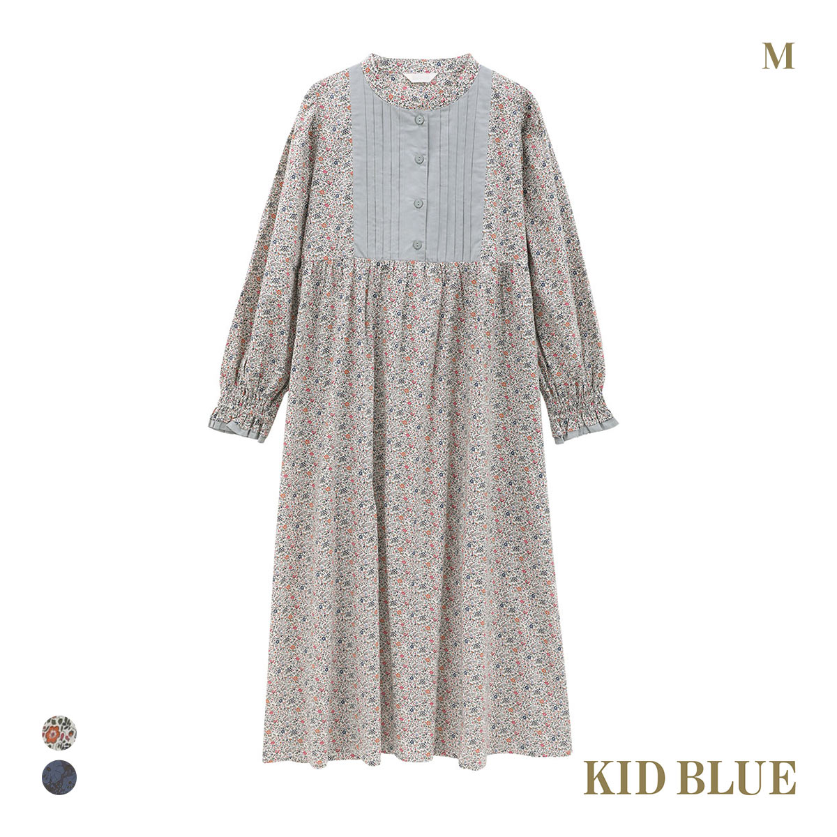 キッドブルー 25AW LIBERTYプリント ワンピース 長袖 ネグリジェ ナイティ ルームウェア パジャマ レディースー KID BLUE(LBE-薄ベージュ-M)