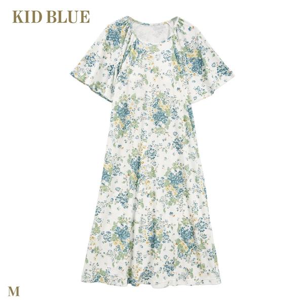キッドブルー パイルフローラルガーデン ワンピース 半袖 ネグリジェ カップ付　ナイティ ルームウェア パジャマ レディース KID BLUE
