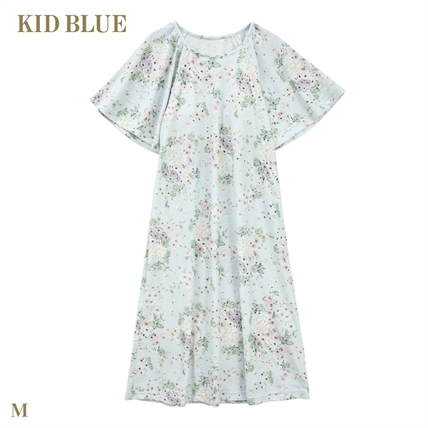 キッドブルー パイルフローラルガーデン ワンピース 半袖 ネグリジェ カップ付　ナイティ ルームウェア パジャマ レディース KID BLUE