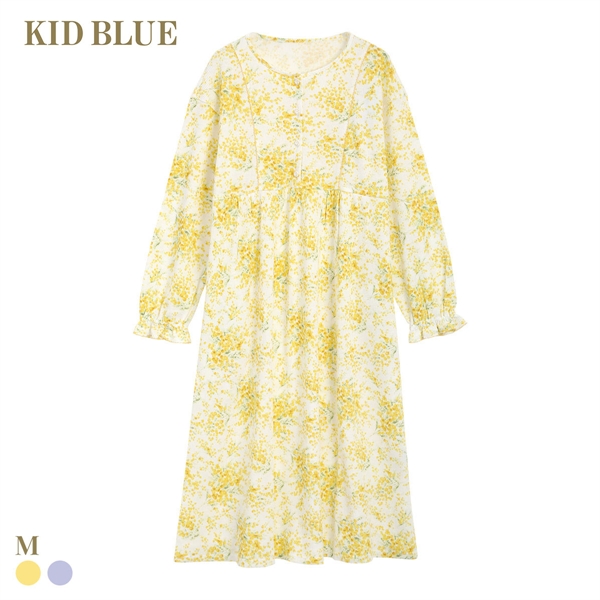 キッドブルー ワッフルミモザ ワンピース 長袖 ネグリジェ ナイティ ルームウェア パジャマ レディース KID BLUE