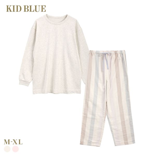キッドブルー 26Wガーゼ ストライプ 長袖 フルレングス 上下セット パジャマ ルームウェア ユニセックス KID BLUE