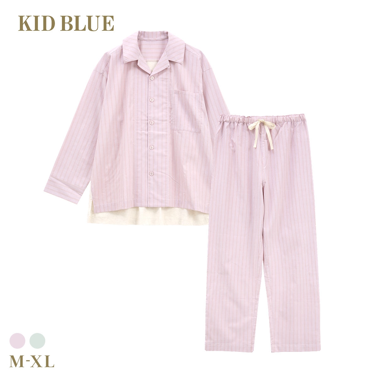 キッドブルー 26ストライプ＆天竺 長袖 シャツ ロングパンツ 上下セット パジャマ ルームウェア KID BLUE