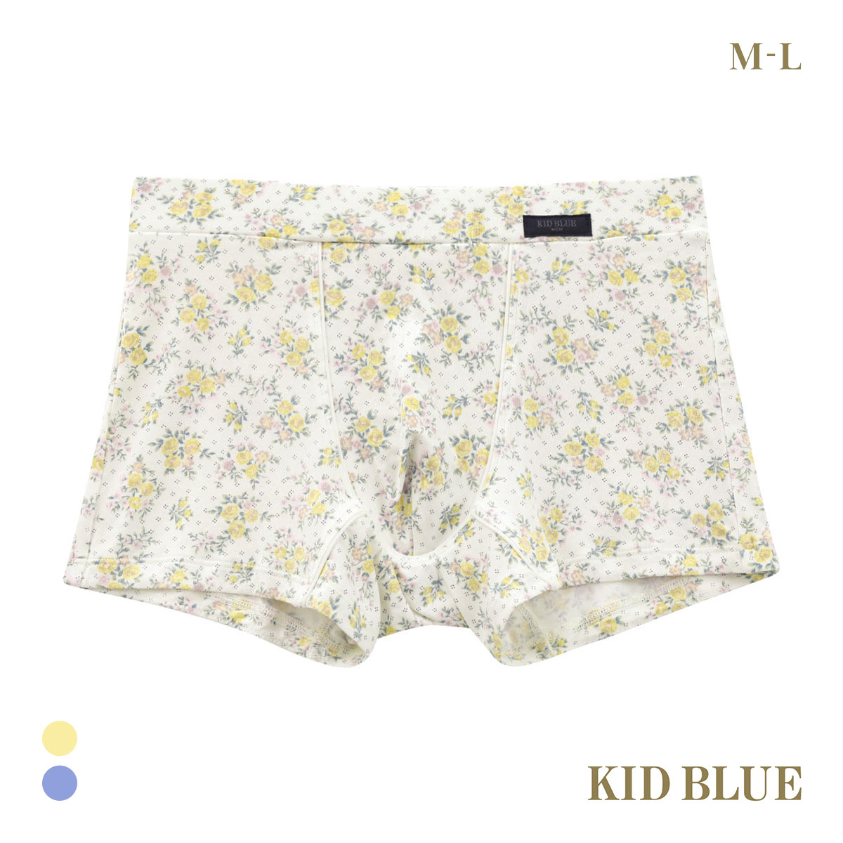キッドブルー MENS ピンドットフラワー ボクサーパンツ 前とじ メンズ KID BLUE(YE-イエロー-M)