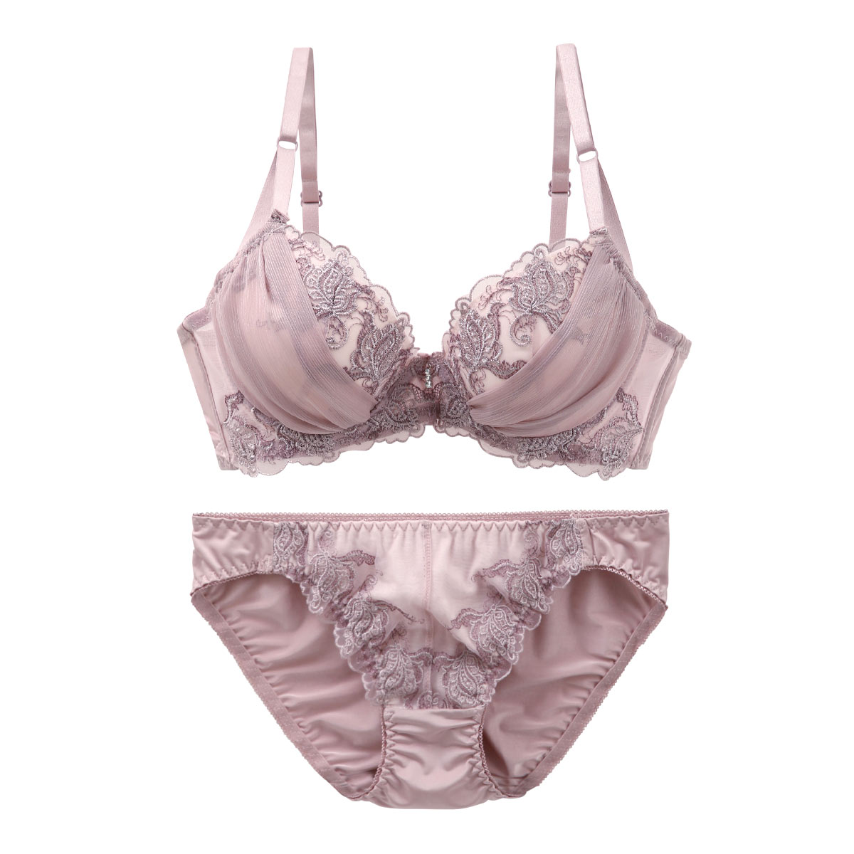 サンエイ SANEI 脇高 ボタニカルブーケ ブラジャー ショーツ セット ABCD 脇肉 すっきり 脇寄せ ブラセット 美胸 谷間 丸胸(PI-ピンク-A70-M)