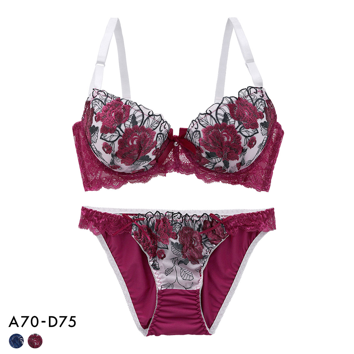 サンエイ 脇高 ゴージャスフラワー ブラセット ABCD 脇肉 すっきり 脇寄せ 美胸 谷間 丸胸 ブラジャー ショーツ セット SANEI(RO-ローズ-A70-M)