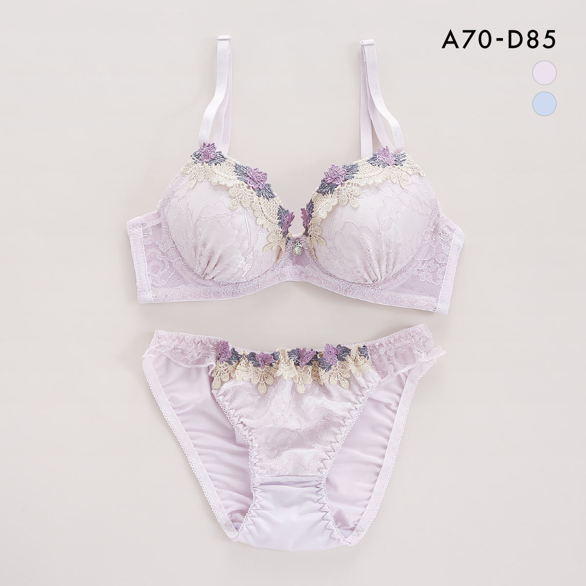 サンエイ ドレッシーサテン ブラセット ABCD 脇肉 すっきり 脇寄せ ブラジャー ショーツ セット 美胸 谷間 丸胸 SANEI(PU-パープル-A70-M)