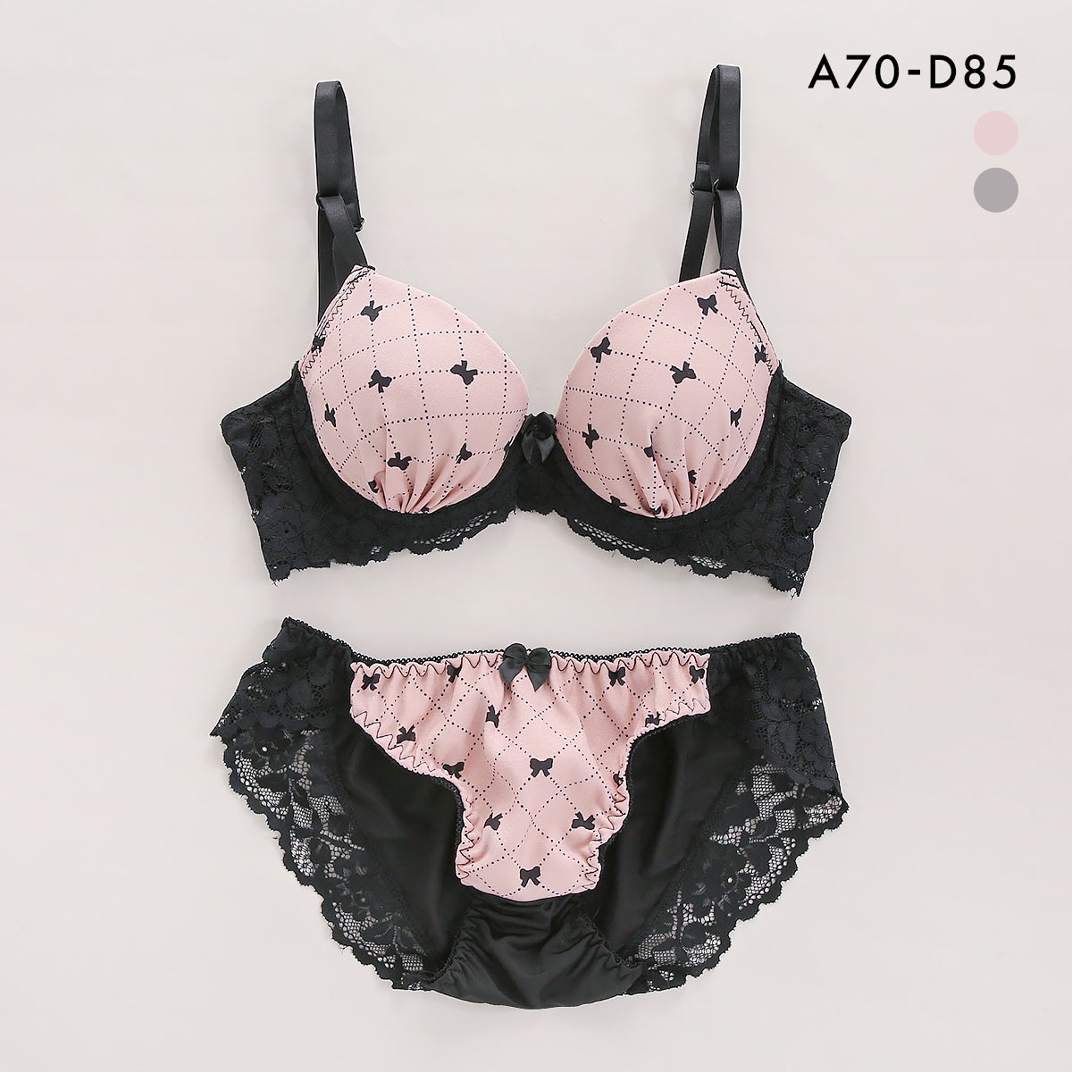 サンエイ 脇高 ガーリープチリボン ブラセット ABCD 脇肉 はみ肉すっきり 脇寄せ ブラジャー ショーツ セット 美胸 谷間 丸胸 SANEI(PI-ピンク-A70-M)