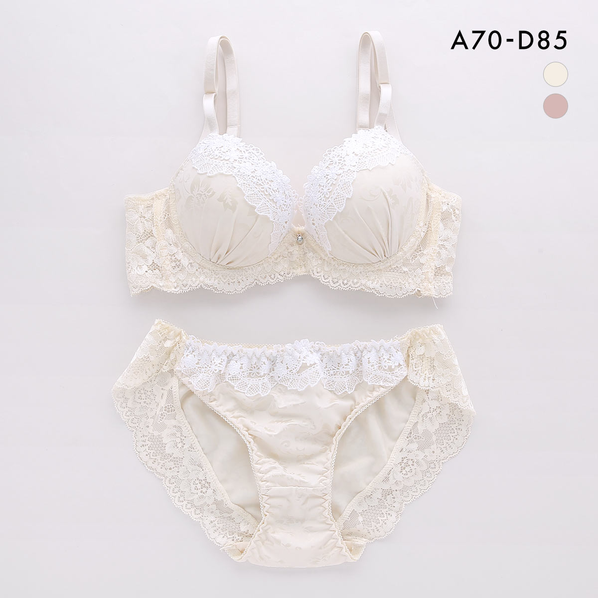 サンエイ 脇高 シルキーフラワーレース ブラセット ABCD 脇肉 はみ肉すっきり 脇寄せ ブラジャー ショーツ セット 美胸 谷間 丸胸 SANEI(WH-ホワイト-A70-M)