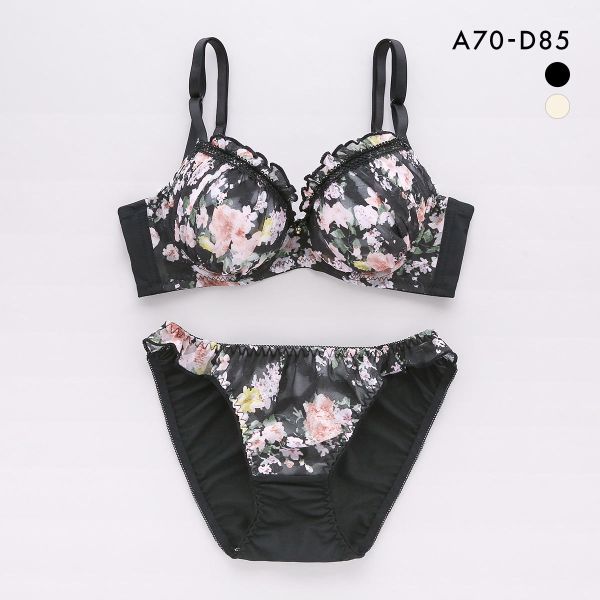 サンエイ 脇高 ガーリーフリルシフォン ブラセット ABCD 脇肉 はみ肉すっきり 脇寄せ ブラジャー ショーツ セット 美胸 谷間 丸胸 SANEI