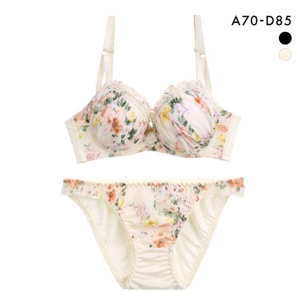 サンエイ 脇高 ガーリーフリルシフォン ブラセット ABCD 脇肉 はみ肉すっきり 脇寄せ ブラジャー ショーツ セット 美胸 谷間 丸胸 SANEI