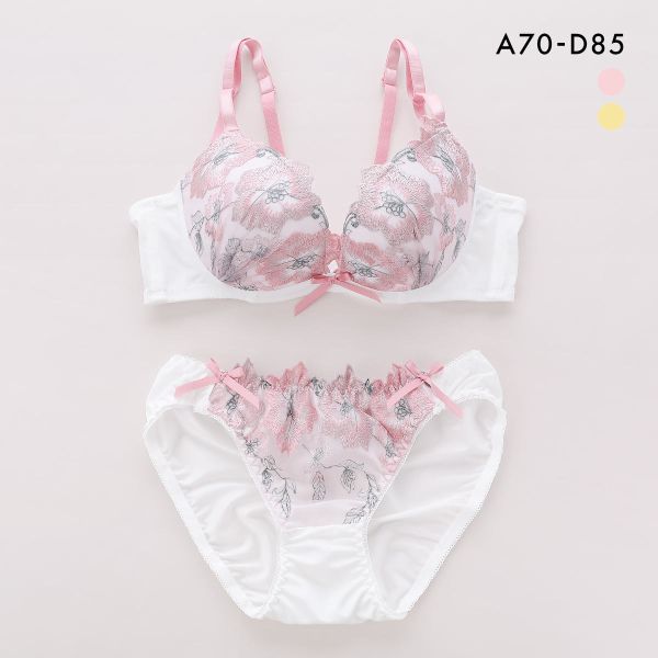 サンエイ 脇高 スウィートブルーム刺繍 ブラセット ABCD 脇肉 はみ肉すっきり 脇寄せ ブラジャー ショーツ セット 美胸 谷間 丸胸 SANEI