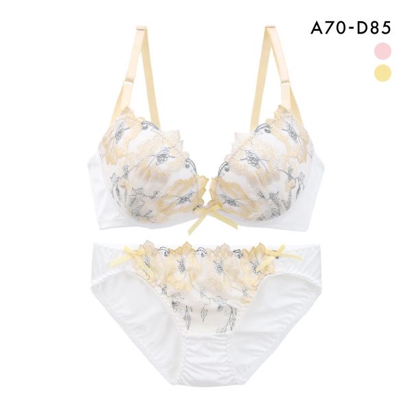 サンエイ 脇高 スウィートブルーム刺繍 ブラセット ABCD 脇肉 はみ肉すっきり 脇寄せ ブラジャー ショーツ セット 美胸 谷間 丸胸 SANEI