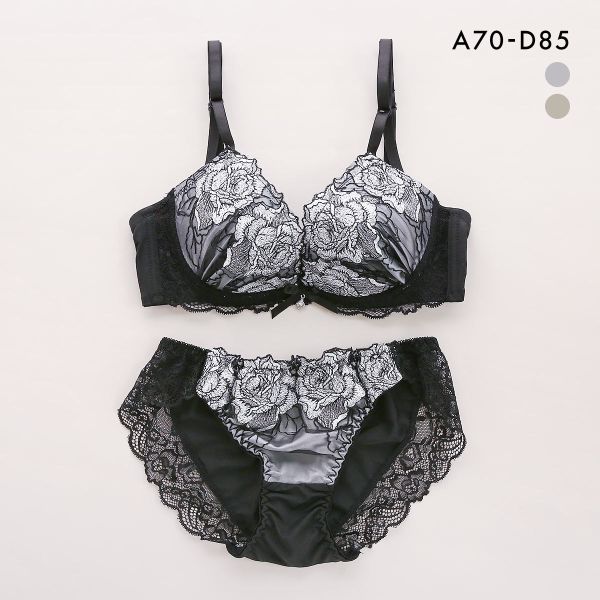 サンエイ 脇高 グロッシーローズ刺繍 ブラセット ABCD 脇肉 はみ肉すっきり 脇寄せ ブラジャー ショーツ セット 美胸 谷間 丸胸 SANEI 大きいサイズ