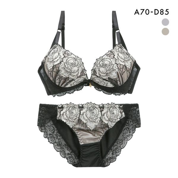 サンエイ 脇高 グロッシーローズ刺繍 ブラセット ABCD 脇肉 はみ肉すっきり 脇寄せ ブラジャー ショーツ セット 美胸 谷間 丸胸 SANEI 大きいサイズ