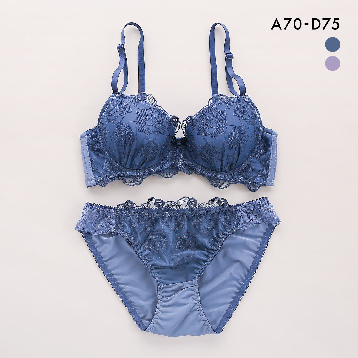 サンエイ ミスティックローズ ブラセット ABCD ブラジャー ショーツ セット 美胸 谷間 丸胸 SANEI(NV-ネイビー-A70-M)