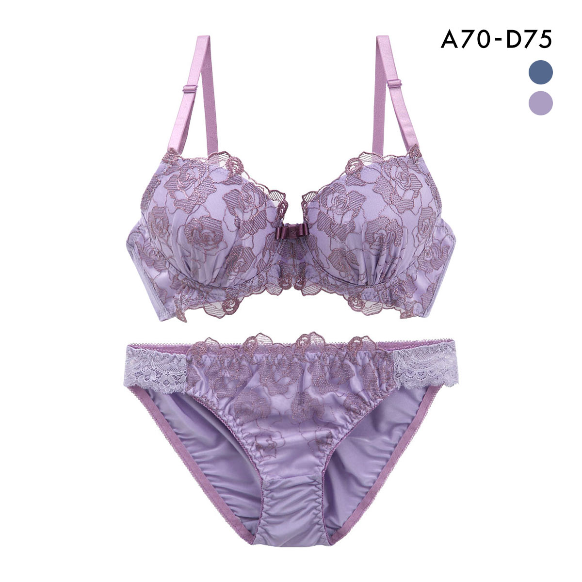 サンエイ ミスティックローズ ブラセット ABCD ブラジャー ショーツ セット 美胸 谷間 丸胸 SANEI(PU-パープル-A70-M)