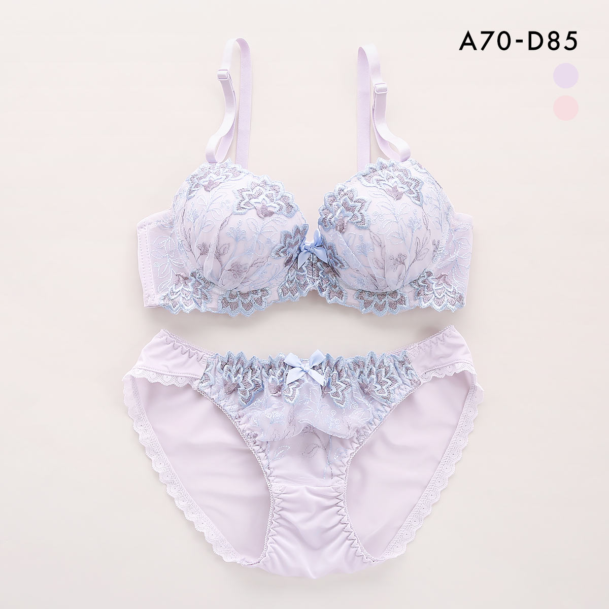 サンエイ キューティブロッサム ブラセット ABCD ブラジャー ショーツ セット 美胸 谷間 丸胸 SANEI 大きいサイズ(PU-パープル-A70-M)