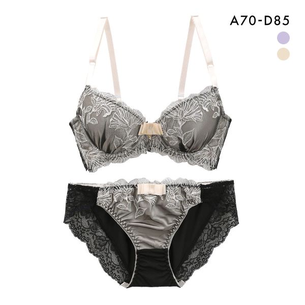 サンエイ 脇高 ボタニカルフラワー刺繍 ブラセット ABCD 脇肉 はみ肉すっきり 脇寄せ ブラジャー ショーツ セット 美胸 SANEI