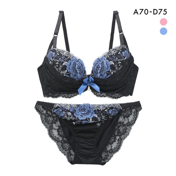 サンエイ 脇高 ゴージャスフラワー ブラセット ABCD 脇肉 はみ肉すっきり 脇寄せ ブラジャー ショーツ セット 美胸 谷間 丸胸 SANEI