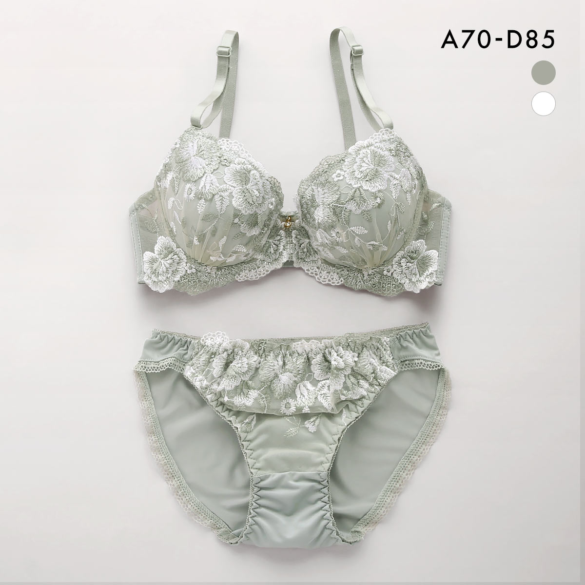 サンエイ ホワイトローズ ブラセット ABCD 脇肉 はみ肉すっきり 脇寄せ ブラジャー ショーツ セット 美胸 谷間 丸胸 SANEI(GR-グリーン-A70-M)