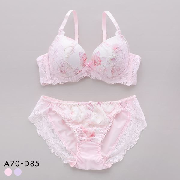 サンエイ 脇高 パステルフラワー ブラセット ABCD 脇肉 はみ肉すっきり 脇寄せ ブラジャー ショーツ セット 美胸 谷間 丸胸 SANEI