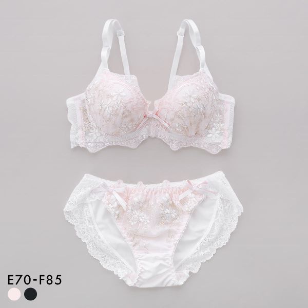 サンエイ 脇高 アンティークレーシィフラワー ブラセット EF 大きいサイズ グラマー 脇肉 はみ肉すっきり 脇寄せ ブラジャー ショーツ 美胸 谷間 丸胸 SANEI