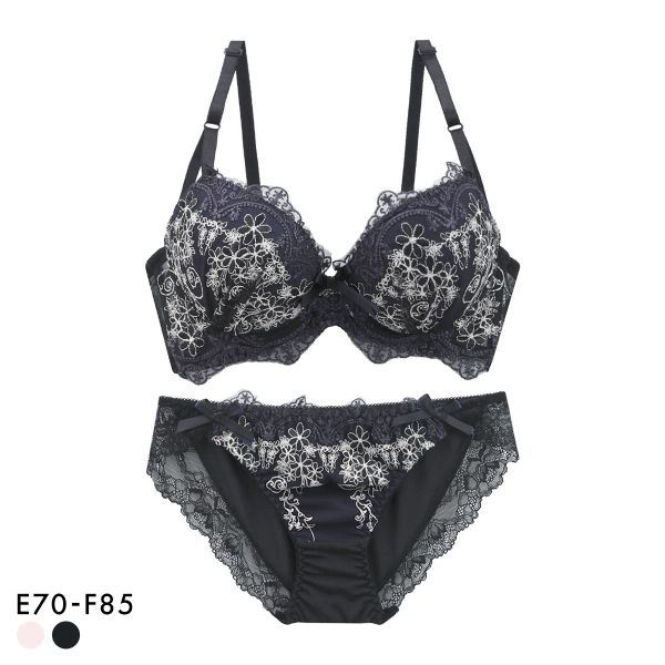 サンエイ 脇高 アンティークレーシィフラワー ブラセット EF 大きいサイズ グラマー 脇肉 はみ肉すっきり 脇寄せ ブラジャー ショーツ 美胸 谷間 丸胸 SANEI