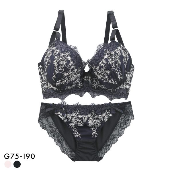 サンエイ 脇高 アンティークレーシィフラワー ブラセット GHI 大きいサイズ グラマー 脇肉 はみ肉すっきり 脇寄せ ブラジャー ショーツ 美胸 谷間 丸胸 SANEI