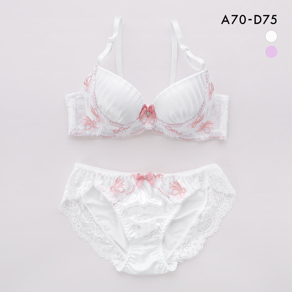 サンエイ ガーリーリボンブーケ ブラセット ABCD 脇肉 はみ肉すっきり 脇寄せ ブラジャー ショーツ セット 美胸 谷間 丸胸 魔法少女 SANEI(OW-オフホワイト-A70-M)