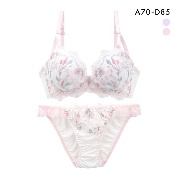 サンエイ 脇高 ガーリーフラワーブーケ ブラセット ABCD 脇肉 はみ肉すっきり 脇寄せ ブラジャー ショーツ セット 美胸 谷間 丸胸 SANEI