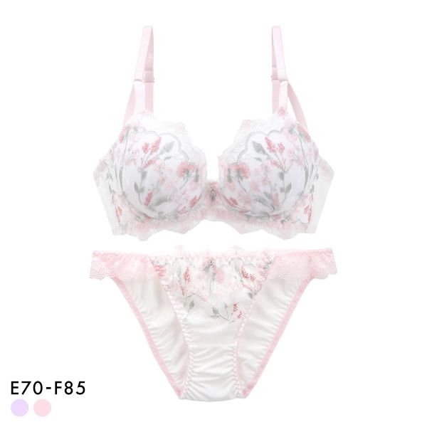 サンエイ 脇高 ガーリーフラワーブーケ ブラセット EF 大きいサイズ グラマー 脇肉 はみ肉すっきり 脇寄せ ブラジャー ショーツ セット 美胸 谷間 丸胸 SANEI