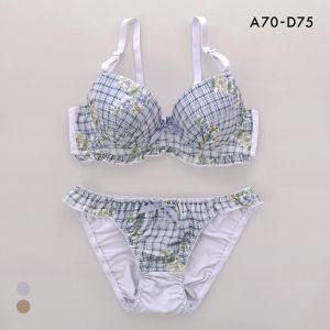 サンエイ ガーリーチェックフラワー ブラセット ABCD 脇肉 はみ肉すっきり 脇寄せ ブラジャー ショーツ セット 美胸 谷間 SANEI
