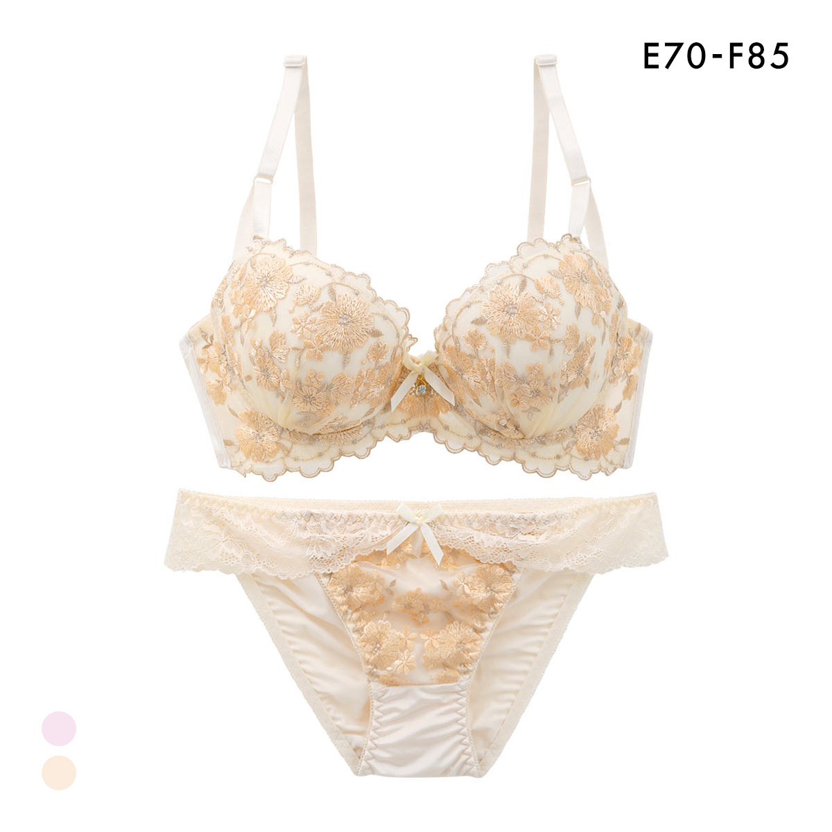 サンエイ 脇高 ブルーミングスケープ ブラセット EF 大きいサイズ グラマー 脇肉 はみ肉すっきり 脇寄せ ブラジャー ショーツ SANEI(YE-イエロー-E70-M)