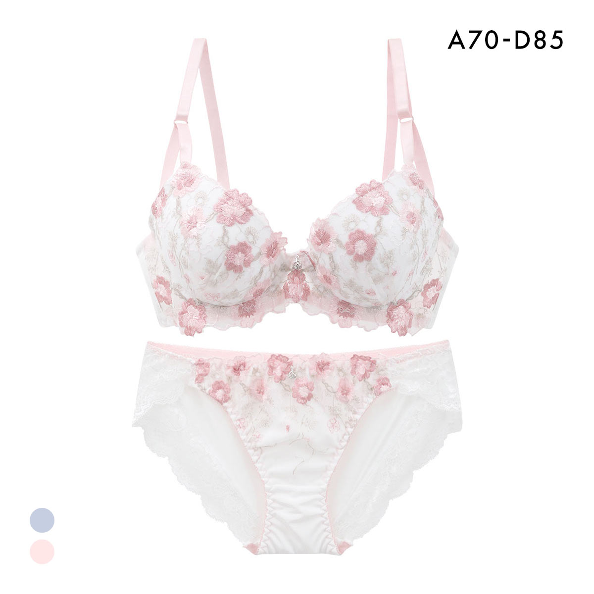 サンエイ 脇高 ハイライトフラワー ブラセット ABCD 大きいサイズ グラマー 脇肉 はみ肉すっきり 脇寄せ 着やせ セット 美胸 SANEI(PI-ピンク-A70-M)