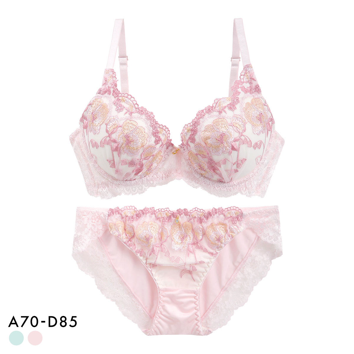 サンエイ 脇高 シアーフルール ブラセット ABCD 脇肉 谷間 盛り はみ肉すっきり 脇寄せ ブラジャー ショーツ セット 美胸 SANEI(PI-ピンク-A70-M)