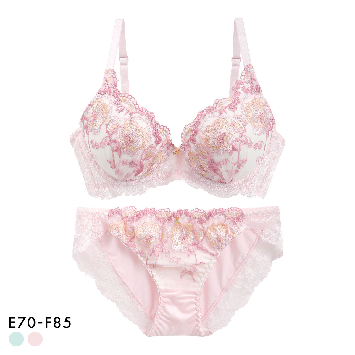 サンエイ 脇高 シアーフルール ブラセット EF 大きいサイズ グラマー 脇肉 谷間 盛り ブラジャー ショーツ セット 美胸 SANEI(PI-ピンク-E70-M)