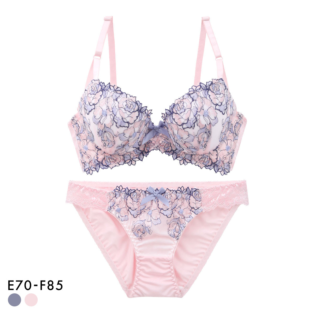 サンエイ 脇高 シャイニーローズ ブラセット EF 脇肉 はみ肉すっきり 脇寄せ ブラジャー ショーツ セット 大きいサイズ SANEI(PI-ピンク-E70-M)