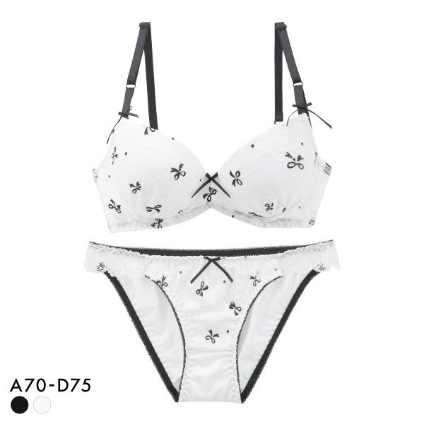 サンエイ 脇高 レーシィプチリボン ブラセット ABCD 脇肉 はみ肉すっきり 脇寄せ ブラジャー ショーツ セット 美胸 谷間 SANEI