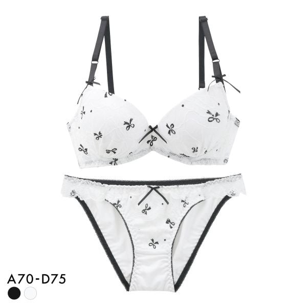 サンエイ 脇高 レーシィプチリボン ブラセット ABCD 脇肉 はみ肉すっきり 脇寄せ ブラジャー ショーツ セット 美胸 谷間 SANEI