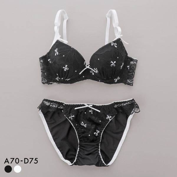 サンエイ 脇高 レーシィプチリボン ブラセット ABCD 脇肉 はみ肉すっきり 脇寄せ ブラジャー ショーツ セット 美胸 谷間 SANEI