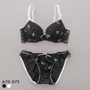 サンエイ 脇高 レーシィプチリボン ブラセット ABCD 脇肉 はみ肉すっきり 脇寄せ ブラジャー ショーツ セット 美胸 谷間 SANEI